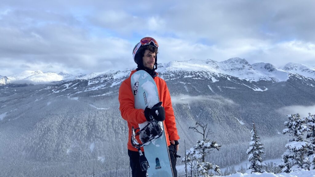Whistler Blackcomb Mountain, Student holding snowboard
